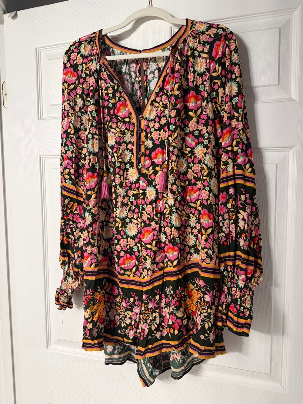 Spell Floral Black Multicolor Long-Sleeve Romper XL